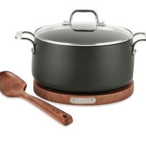 All-Clad HA1 Nonstick 6QT Dutch Oven w/Lid, Acacia Wood Trivet, & Spoon